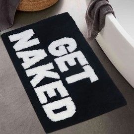 BOVEU Get Naked Bath Mat Bathroom Rugs, Non Slip Absorbent Washable Microfiber Bath Carpet Black Bath Mat for Tub Bathroom Floor, Black, 32" x 20"