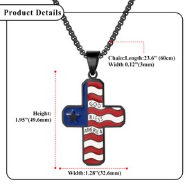 Aroncent American Flag Cross Necklace: Stainless Steel Military Christian Pendant with Chain - Patriotic Religious Jewelry for Men Women Black