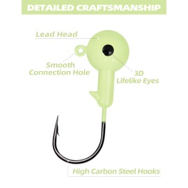 BLUEWING Jig Heads 5pcs Fishing Jigs with High Carbon Steel Hook Swimbait Lead Head Jig Lure for Walleye, Bass, Crappie, Snapper, Snook, Inshore Fishing 1/4oz Luminous