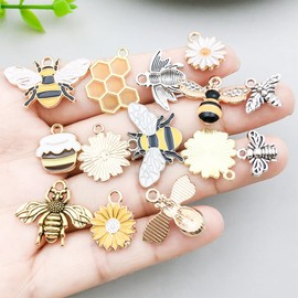 Wasise Bee Charms - 25PCS Bee Charms for Crafting, Cute Craft Supplies, DIY Metal Honeycomb Bumble Charm for Bracelets Earrings Necklaces Pendants Keyrings Keychains Jewellery Making Accessories