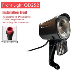 Electric Bike Accessories, QD252ebike Front Light, 12V24V36V48V52V60V72Vfor Electric Bike Conversion kit Accessories, Waterproof Connector Plug