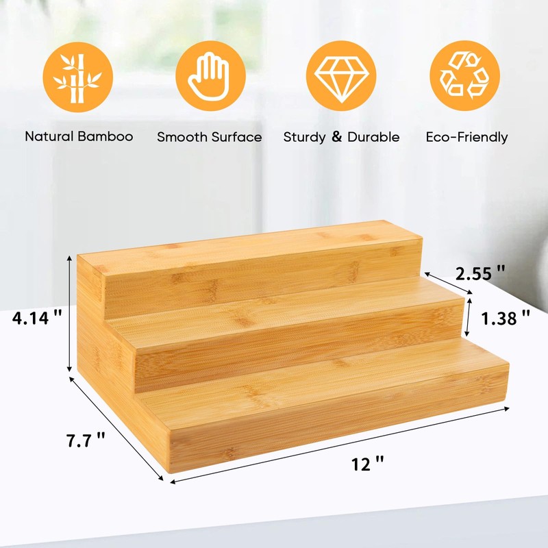 MillTu Bamboo Spice Rack Organizer for Cabinet 3 Tier Countertop