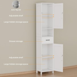 Homhedy 67" H Tall Bathroom Storage Cabinet with 2 Barn Doors and 1 Drawer, Narrow Storage Unit, Adjustable Shelves, Floor Cabinet for Bathroom, Living Room, Entryway, Kitchen, White, (11.8" W)