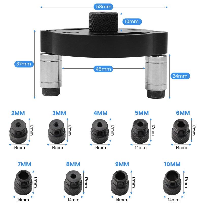 Drill Guide for Vertical Hole Drilling, Dowel Jig Kit 2/3/4/5/6/8/10mm,