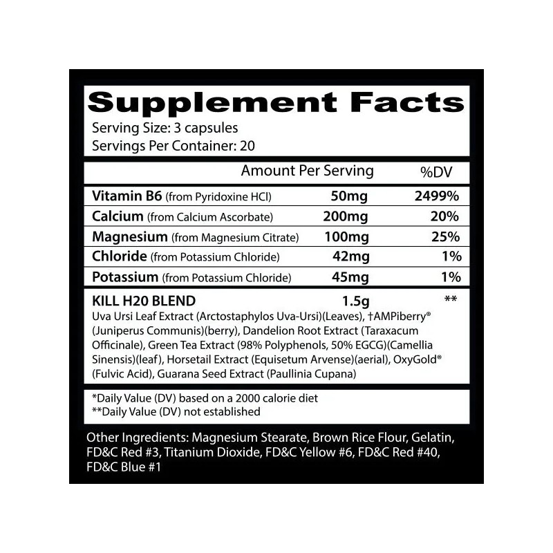 Insane Labz Diuretico Quemador Kill H2o 60 Caps Sin Sabor