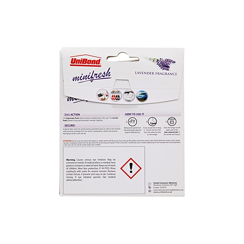 UniBond Minifresh Moisture Absorber, Lavender Fragrance Hangable Sachets, Ideal for
