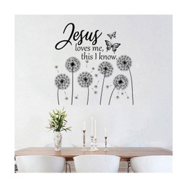 MYMKO Jesus Loves Me This I Know Size 21x21'', Worship UV DTF Wall Car Mirror Decal, Peel and Stick Wall Art Decal for Living Room Bedroom Kitchen TV Wall, Jesus Flower Wall Stickers Decor