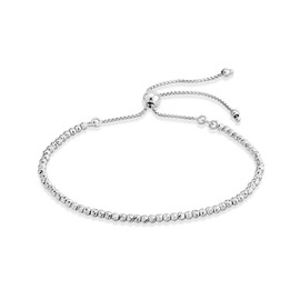 Miabella 925 Sterling Silver or 18Kt Gold Over Silver Diamond-Cut Adjustable Bolo 2.5mm Bead Bracelet for Women, Handmade Italian Beaded Ball Chain Bracelet (sterling silver)