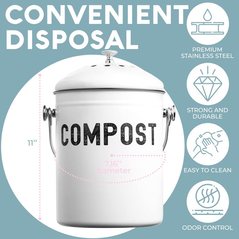 EPICA Countertop Compost Bin Kitchen | 1.3 Gallon | Odorless