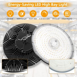 ORRGENA 480V UFO-LED-High-Bay-Light 300W/240W/200W Adjustable, ETL & CE Listed High Bay Light, 42000LM 0-10V Dimmable IP65 Waterproof Commercial Bay Lighting Fixture AC277-480V for Warehouse