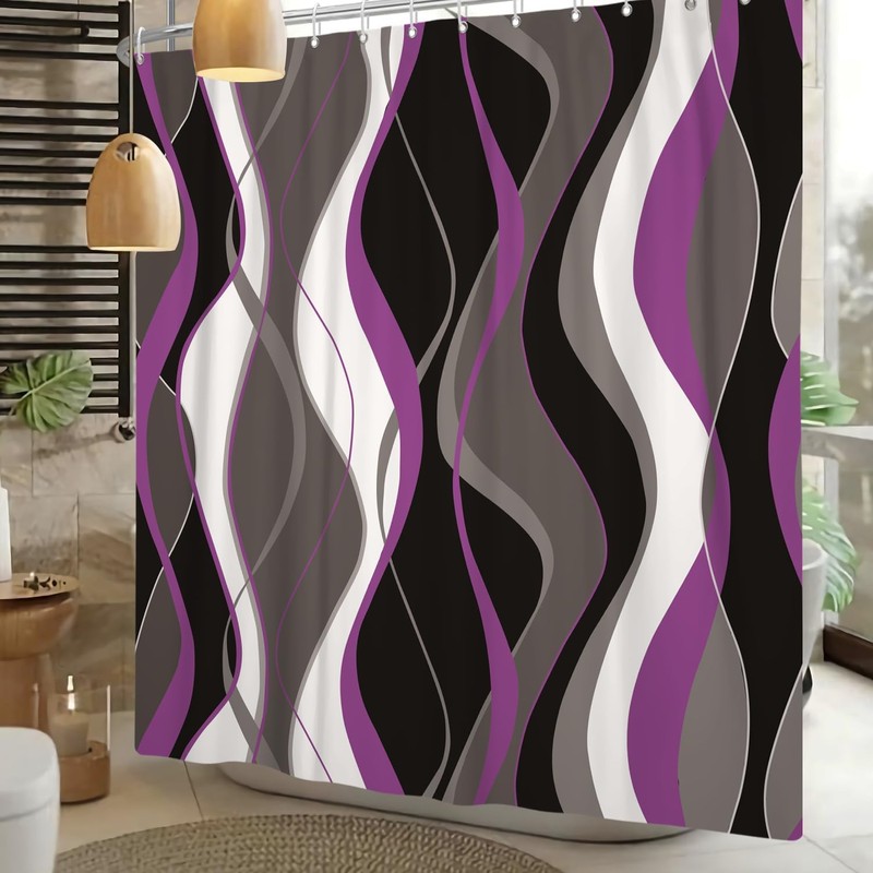 Violet Shower Curtain Grey and Black Striped Minimalist Shower Curtain