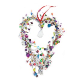 Fine Wire Heart with Beads and Sequins for Hanging 25 x 34 cm - Decorative Heart, Pearl Heart Wedding, Mother's Day, Love