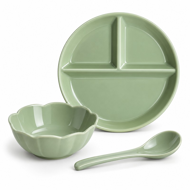 Ceramic Divided Plate Set for Everyday Meals – 3-Section Serving