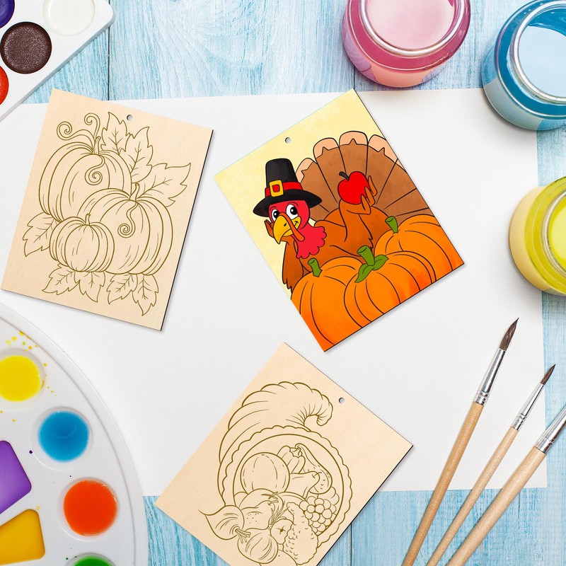 COCHIE 10PCS Large Thanksgiving Unfinished Wood Crafts to Paint for