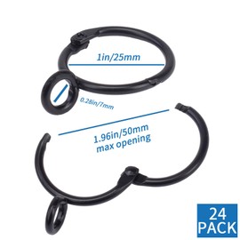 Openable Curtain Rings with Eyelets, 1inch Heavy Duty Rustproof Metal Drapery Rings,Shower Curtain Rings 24pcs Black Zocang