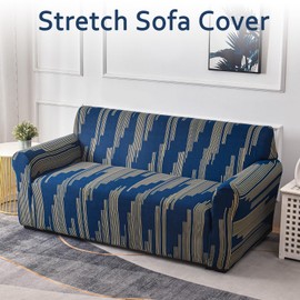 Ausing Sofa Cover Fashion Patterned Couch Slipcover Stretch Washable Printed Elastic Furniture Protector for Living Room(Blue Streak,2 Seater/Loveseat)
