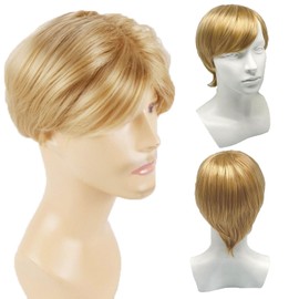 Men's Blonde Wig Short, Men's Wig Curly, Short Blonde Wig for Men, Equipped with Adjustable Mesh Buckle, 70/80s Disco Daily Carnival Cosplay, 1 Piece