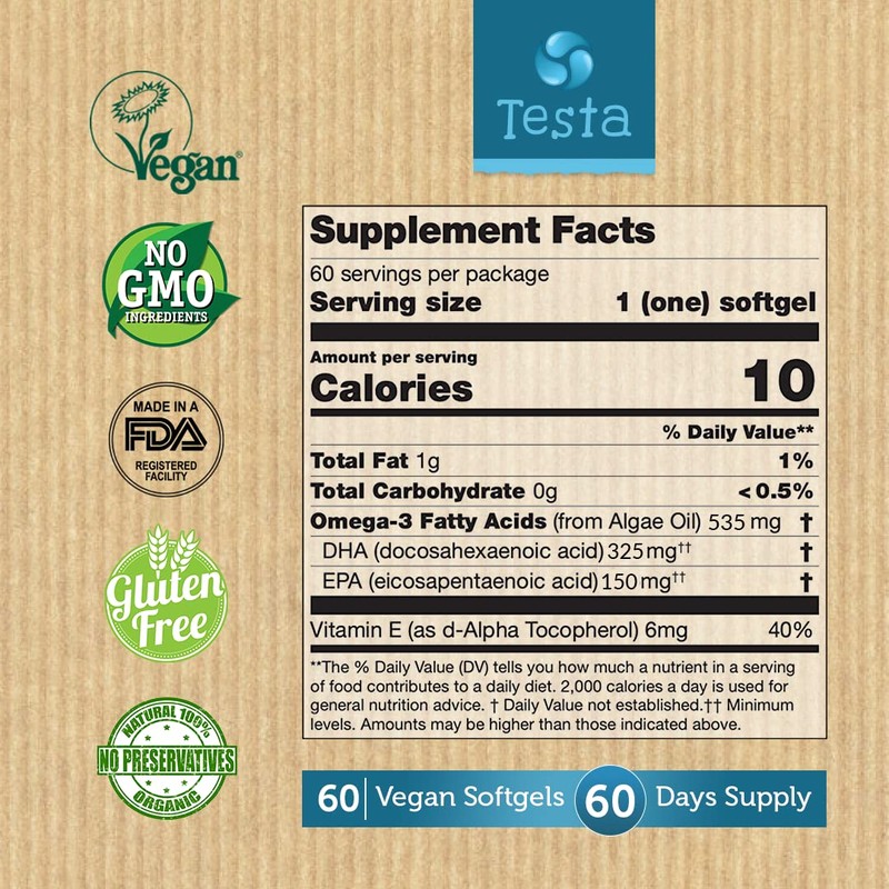 Testa Omega-3 Supplement - Vegan Based Omega 3 DHA EPA