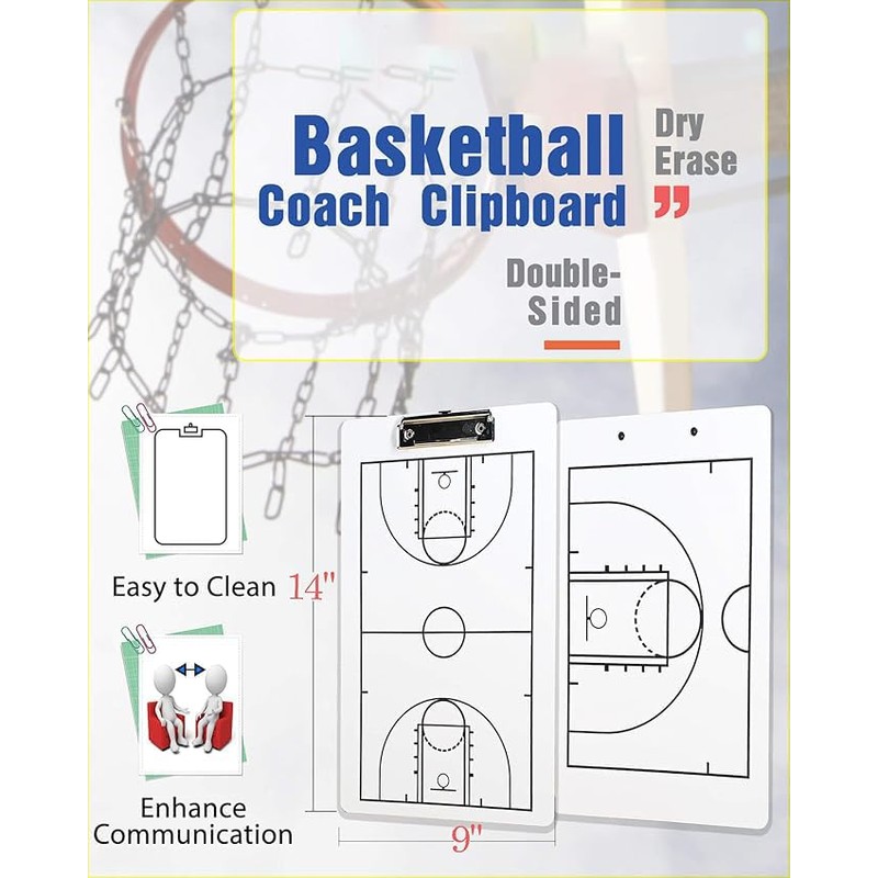 Double - Sided Basketball Coaching Board: Clipboard, Dry Erase Whiteboard