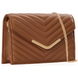 MOJISOLO Women's Crossbody Bag - Vegan Leather Quilted Shoulder Purse,Detachable Chain Strap&Multi-Pockets for Wedding,Everyday Use,Brown