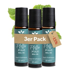Heldengrün® BIO Roll-On Pfefferminze "Kopfklar" [100% NATURREIN] Bei Kopfschmerzen - Dermatologisch getestet - Pfefferminzöl Roll On mit Jojoba- & Mandelöl - 3 x 10 ml