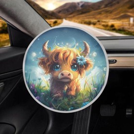 Qpednta Kawaii Highland Cow Steering Wheel Cover Protector Foldable Car Steering Wheel Sun Shade Cover Car Interior Design Sun Shade for UV Protection Universal Steering Wheel Shield