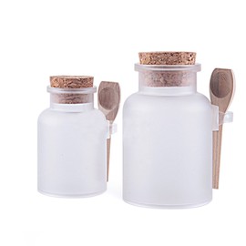 2PCS Empty Clear Frosted Thick Plastic Bath Salt Seasoning Sauce Jar Container - Dressing Cruet Powder Bottle Pot with Cork Cap and Spoon (100ml/ 3.4oz)