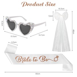 Ainiv Hen Party Accessories Kit, Bridal Hair Bow Veil with Barrette, Bride to Be Sunglasses and Sash, Hen Do Accessories for Wedding Bridal Shower Bachelorette Party Decoration, 3 Pack