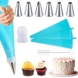 Piping Bags and Nozzles Set of 9 Pcs with Converter, Premium Stainless Steel Piping Nozzles for Decorating Cakes & Cupcakes