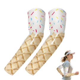 Ice Cream Compression Arm Sleeve 1 Pair UV Sun Protection Arm Sleeves for Men Women Teenager, Tattoo Cover Up, Cooling Sports Compression Arm Sleeve for Basketball Football Golf (white)