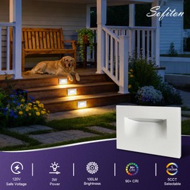 Sofiton 4-Pack Horizontal LED Step Lights, Color Adjustable (2700K-5000K), IP65 Waterproof, 3W 100LM, 120V Stair Lights Indoor Outdoor, 10%-100% Dimmable, White, ETL Certified