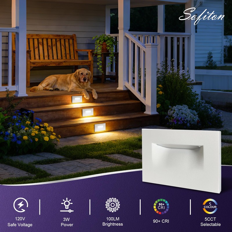 Sofiton 4-Pack Horizontal LED Step Lights, Color Adjustable (2700K-5000K), IP65