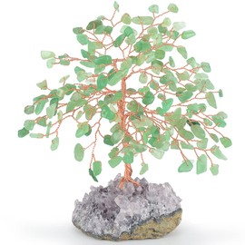 MASGEMES Chakra Gemstone Crystal Tree of Life, Natural Green Aventurine Jade with Amethyst Cluster Base, Feng Shui Decor Money Tree, Home Decor for Luck and Wealth 5.5"-6.3"