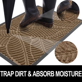 Colorxy Waterproof Doormat, Sturdy Natural Rubber Front Indoor Mat, Non Slip Low Profile Indoor Outdoor Door Mat, Stain and Fade Resistant Floor Mat, Easy Clean Patio Entry Rug, 30''x17'', Light Brown