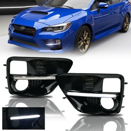 YLT AUTO Fit 2015 2016 2017 for Subaru WRX/WRX STI Fog Light Cover Assembly Black Bezel + White LED DRL A Pair of LH+RH Replacement Kit with Wiring Front Bumper Fog lamp