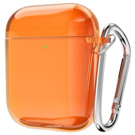 Svanove for Airpods Case Clear (1st/2nd), Transparent Cute Airpods 2nd Gerneration Case Silicone Cover Accessories, Soft TPU Rubber Airpods 1st Case for Women Girl, Neon Orange