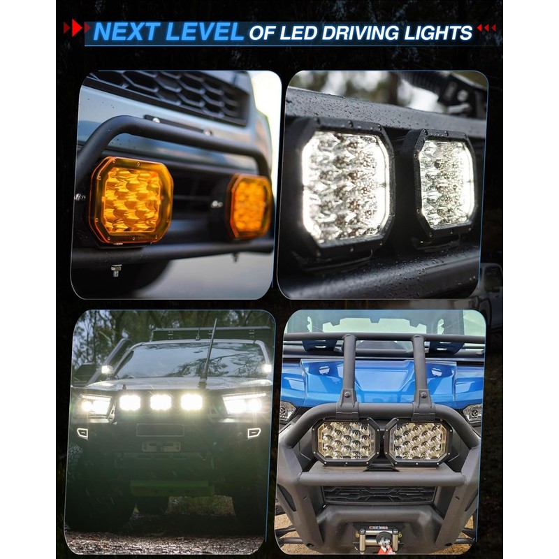 BraveWAY 5x7IN Square LED Driving Lights - 125W 19800LM with
