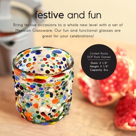 MexHandcraft Confetti Rocks 8 oz DOF Glasses (set of 6) Mexican Handmade Multicolor Glassware, Recycled Glass, Lead-free, Toxin-Free (DOF Rocks)