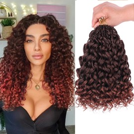 Mscat 8 Packs Gogo Curl Crochet Hair 10 Inch Ombre Ginger Ocean Wave Crochet Hair Copper Red Pre Looped Curly Goddess Box Braids Synthetic Beach Curl Braiding Hair for Women(8 Packs, T350#)