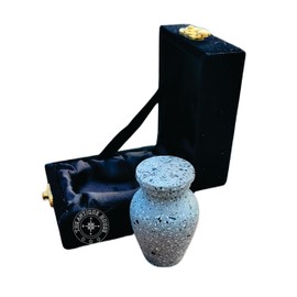 Mini Grey Keepsake Urn Handcrafted Small Cremation Urn For Human Ashes with Black Velvet Box