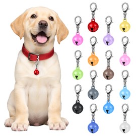 Larrel Pack of 14 Bell Pendants for Cats and Dogs, 0.5 Inch Round Pet Bell with Lobster Clasp, Metal Pet Collar Bell for Holiday Parties, Crafts, Decorations (14 Colors)