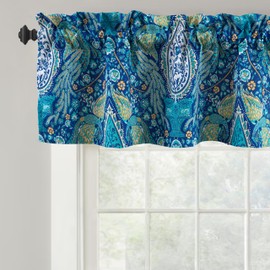 DriftAway Christopher Peacock Floral Pattern Thermal Insulated Blackout Window Curtain Valance Rod Pocket 2 Layers 52 Inch by 14 Inch Plus 1.75 Inch Header Teal