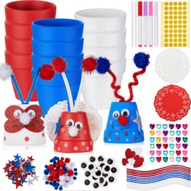 Teenyyou 428 Pcs 4th of July Crafts Kit DIY Flower Pot Craft Kit with Colorful Hearts and Pom Poms for Independence Day Art Decoration Classroom Activities Gifts Exchange