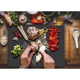 TMK ArtDeko, Universal Glass Chopping Board - Kitchen Board 30 x 22 cm with Wolf Motif Chopping Plate, Stove Cover Plate Decorative Glass