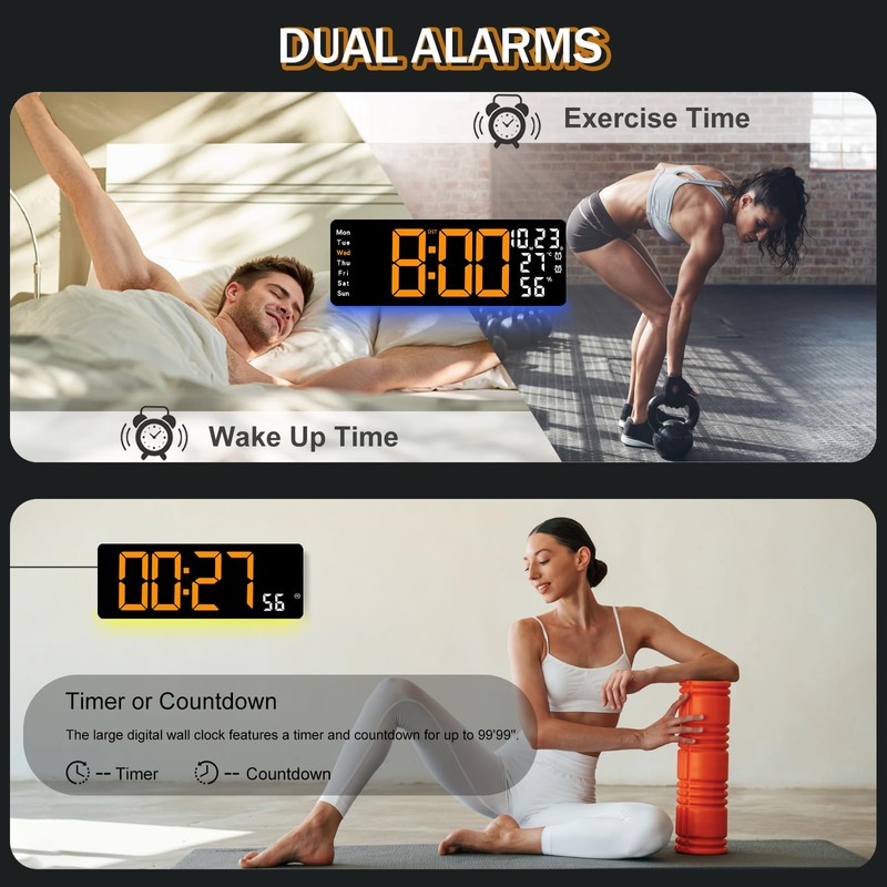 JoFomp 17.3" Large Digital Wall Clock, LED Digital Clock Large