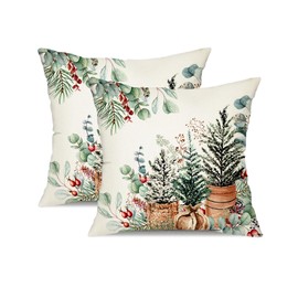 DFXSZ Christmas Pillow Covers 18x18 Inch Set of 2 Watercolor Ink Painting Christmas Tree Decorative Throw Pillows Winter Christmas Decor for Home Couch TH-35A18
