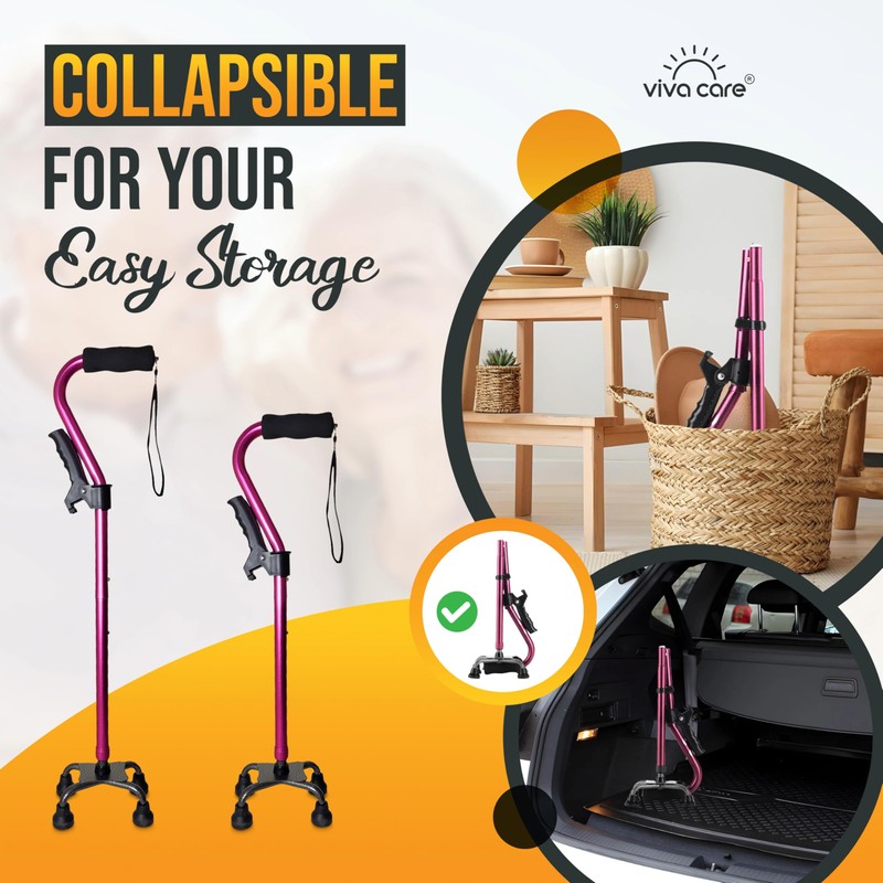 VIVA CARE Walking Cane with 4 Prongs & Extra Handle