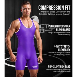 Exxact Sports Men's Wrestling Singlet, High Performance Powerlifting Singlet Wrestling Singlets for Men, Purple, Adult 3X-Large