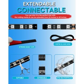 12V Led Light Strip Connectable 24Inch Amber Led Strip Lights for Car Underglow Kit Golf Cart Motorcycle Boat Cabinet Waterproof Led Light Strip,4Pack