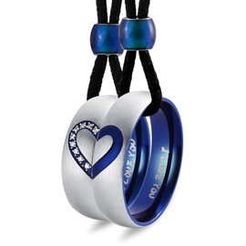Aeici Matching Necklaces for Couples Necklace Stainless Steel His and Hers Necklace I Love You Ring Necklace Puzzle Blue